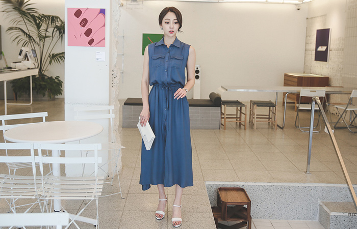 イージーポケットシャツロングワンピース