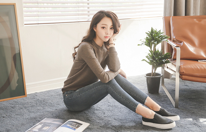 ビンテージウォッシング裾カットスキニージン