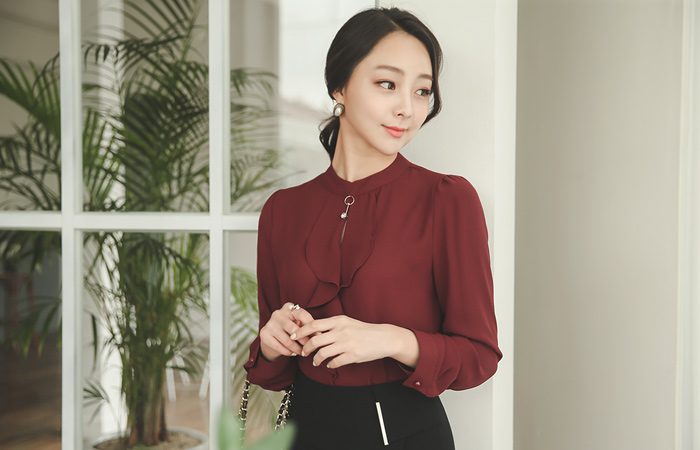 ゴールドドロップスリットラッフルブラウス