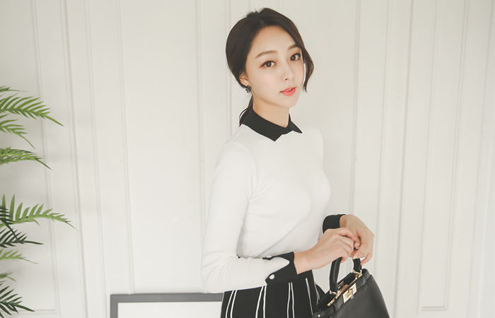 ココフラットカラー配色ニット