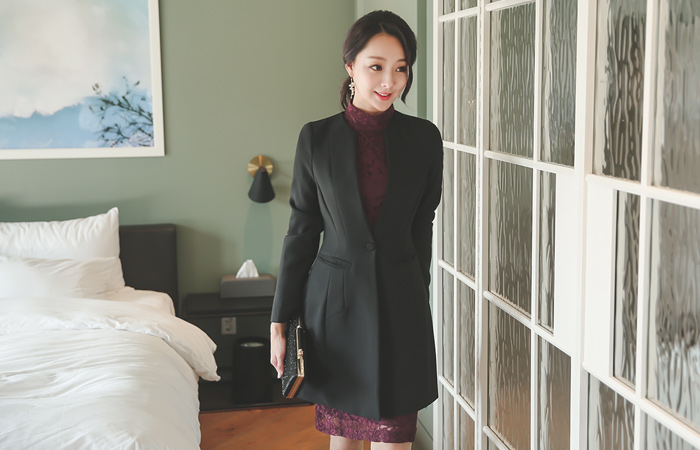 ラウンドカラー無しAラインロングジャケット