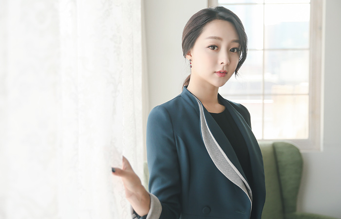 ダブルカラー配色スリムロングジャケット（fall）