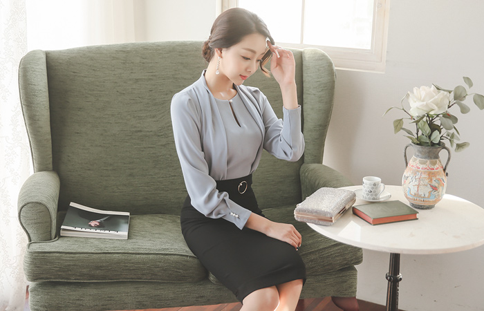 パールリングハイウエストスリムメディアスカート