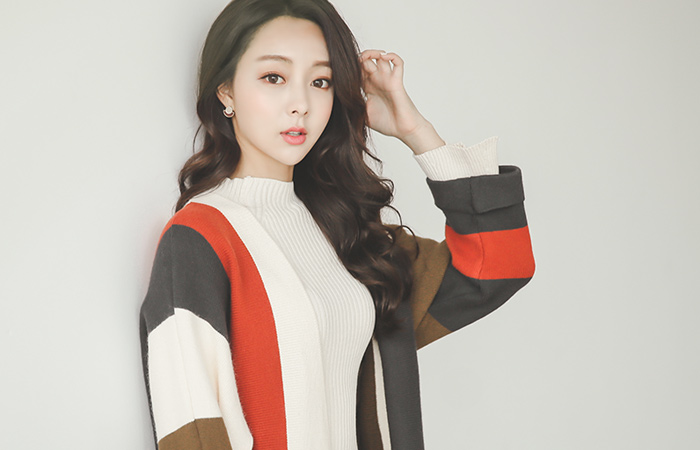 ボールド配色ルーズカーディガン