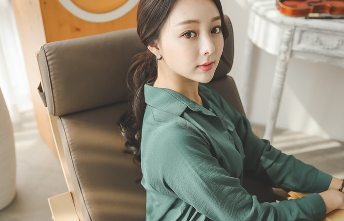 クレフォンポケットシャツカラーブラウス