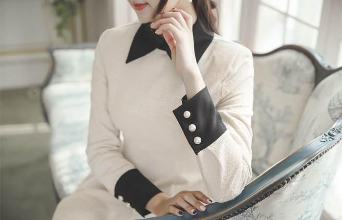 クラシックカラー配色ツイードドレス