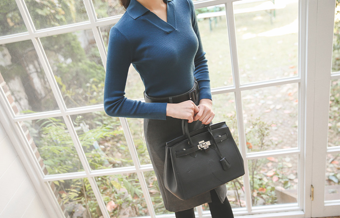 ベーシックブイネックカラーニット（長袖）