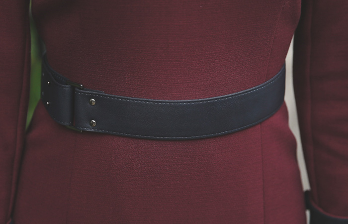 スタッドベルト毛織配色ドレス