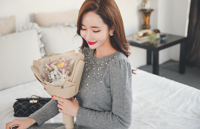 パールビーズラッフル起毛ドレス