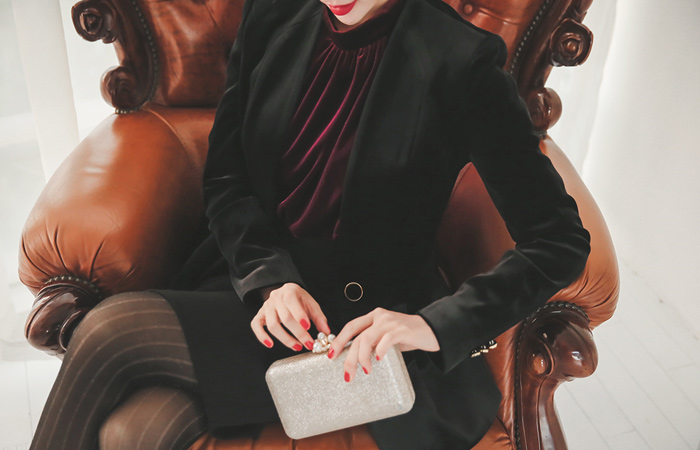 ポールデッドフェプラムベルベットジャケット