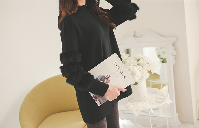 リアルラビットファートリミング半ポーラロングニット