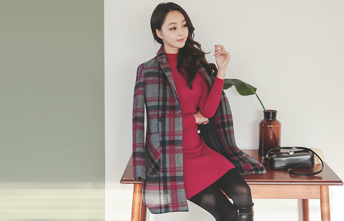 マドラスウールチェックハーフコート