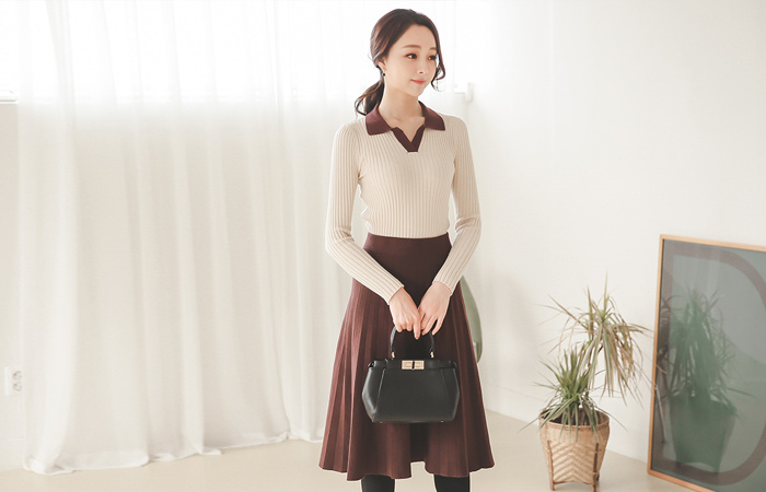 配色ブイネックカラーニット