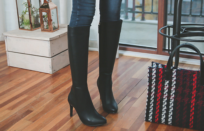 シニカル横ファスナーロングブーツヒール