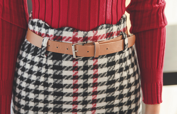 シェパードチェックの波毛織スカート