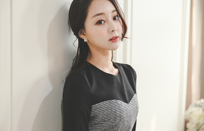 ハートスェイプチェック配色マーメイドドレス