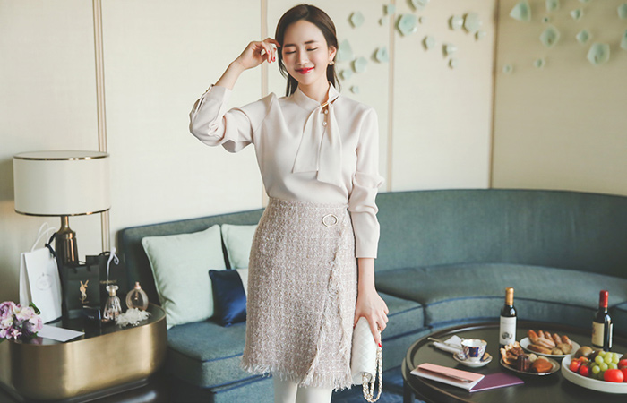 アンティークゴールドフリンジツイードスカート