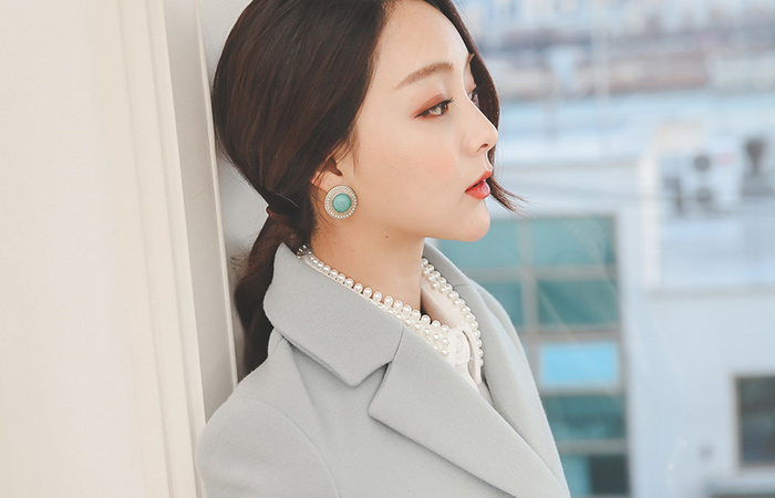 パールボタンダブルフレアウールコート