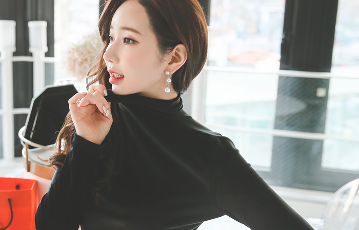 漏斗ハイネックミンクベルベットブラウストップ