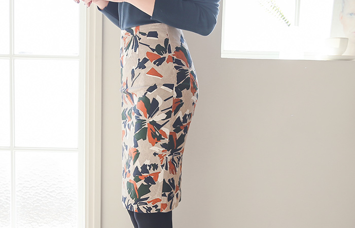 コラージュジャカードこートンスパンスカート