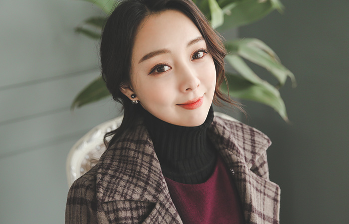 ハーフラビットファーカラーウールチェックコート