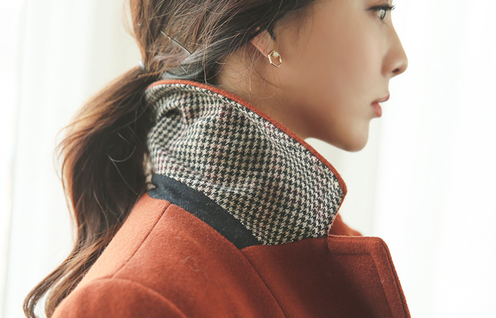 隠しチェックダブルボタンパクコート