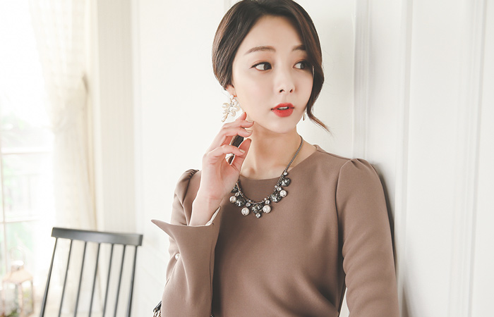 真珠スリットカフスドレープドレス