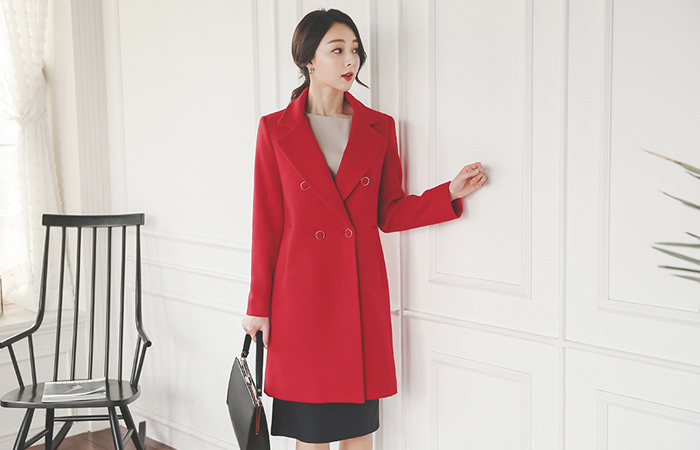 ゴールドボタン半パクダブルウールコート