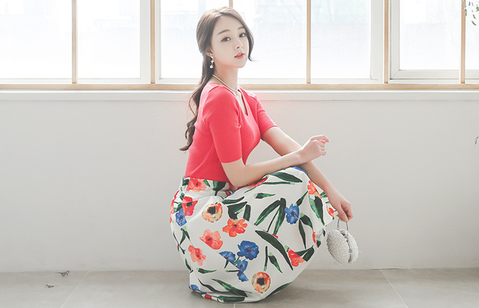 アシッド5分袖量Vのニット