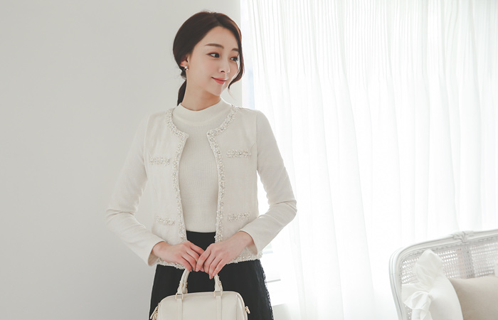 ビーズトリミングカーディガンジャケット