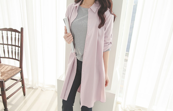パステルコットンロングシャツドレス
