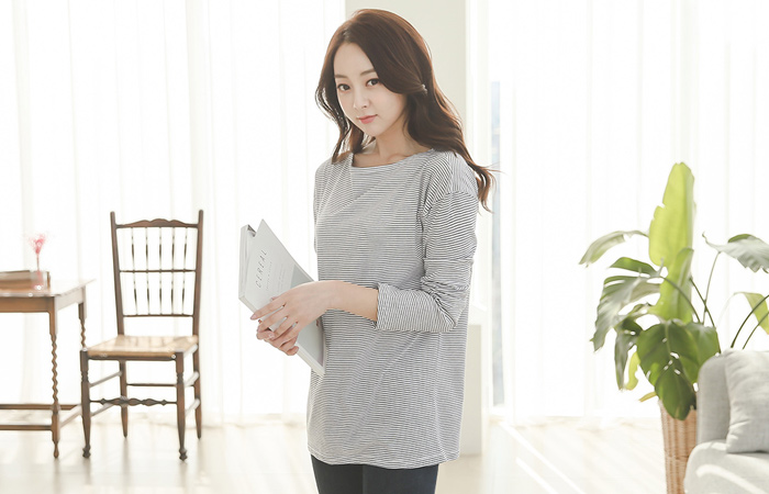 ベーシックストライプボートネックティー