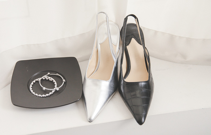 鰐スクエアスリングバック・ヒル