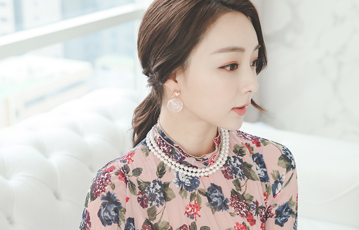 ムードフラワーリンクルシフォンブラウス