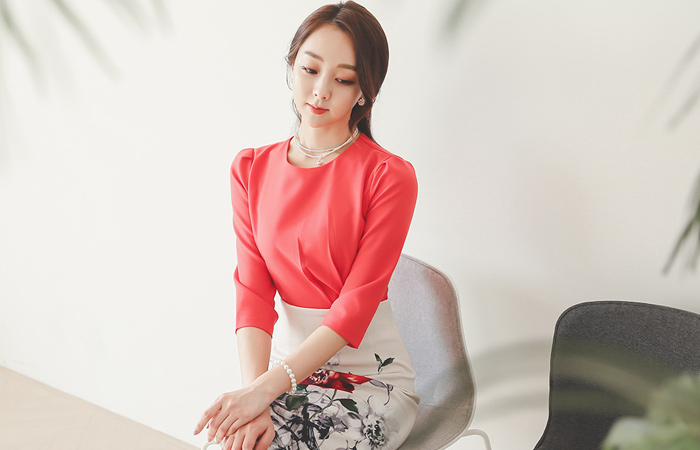 ビビッドピンチシャーリングページプラムブラウス