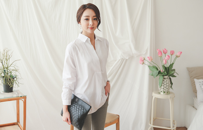 ベーシックバックストライプロングシャツ