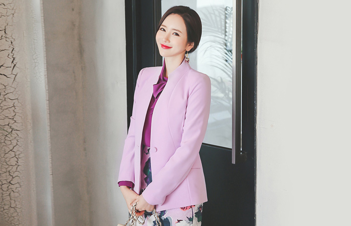 スタンディングカラー無しスリムジャケット