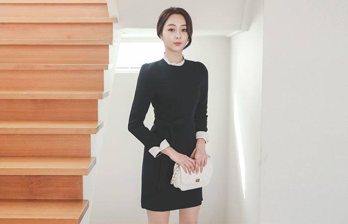 ロマンチックレースネックチューリップラインドレス