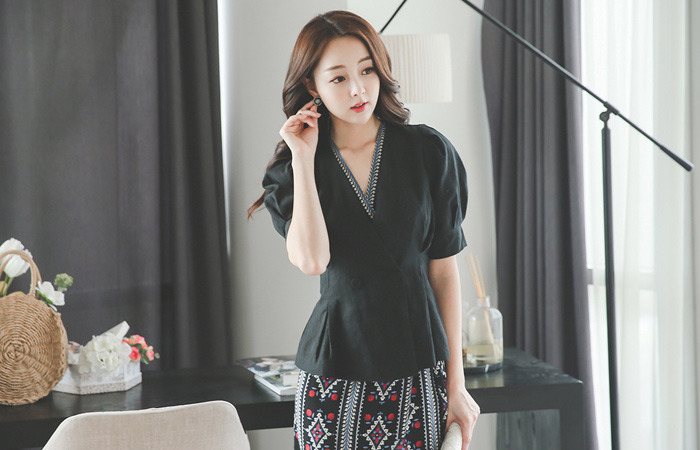 パフ袖ワイドベルトリネンジャケット