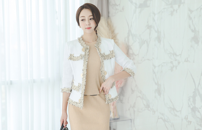 ココゴールドボタンフリンジリネンジャケット