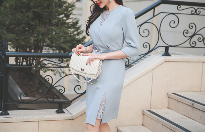 レイスインサート真珠ベルトドレス