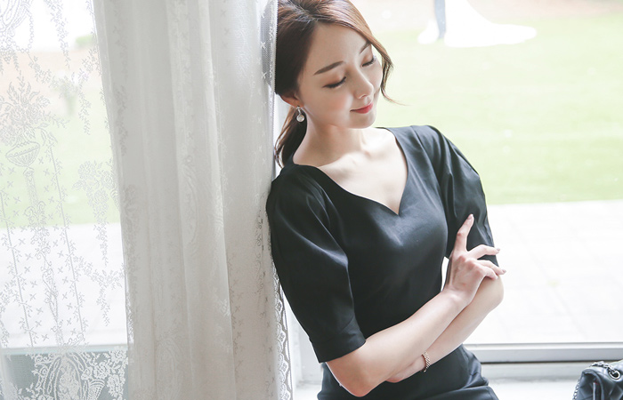 レディハートネックリネンドレス