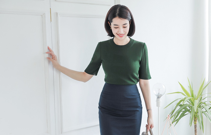 ナチュラルカラー5分袖クールニット