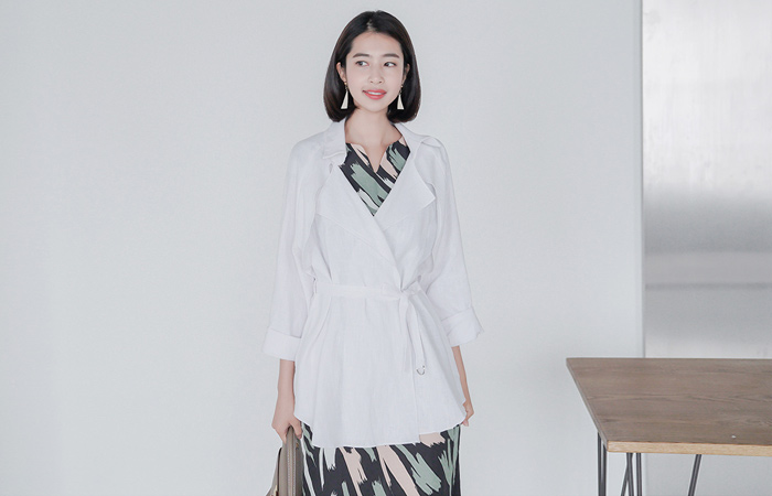 ダブルカラーリネントレンチジャケット