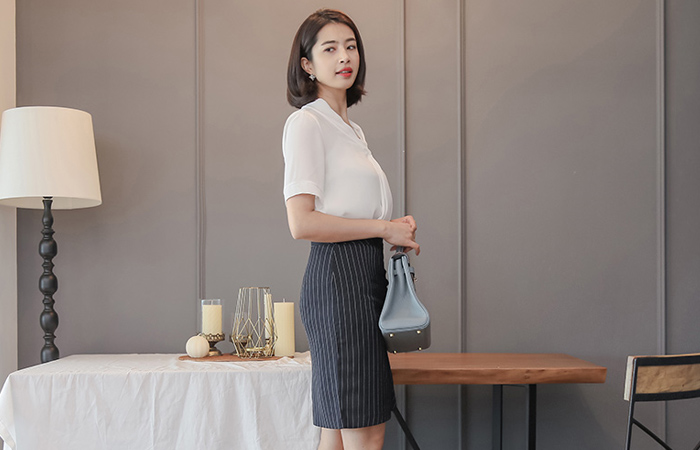 フォーマルラップピンストライプスカート