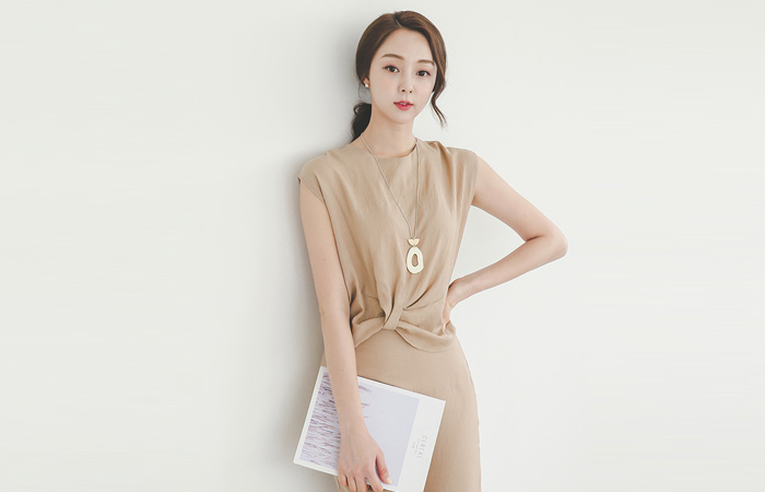 ラップノートショートリネンブラウス・スレックスSET