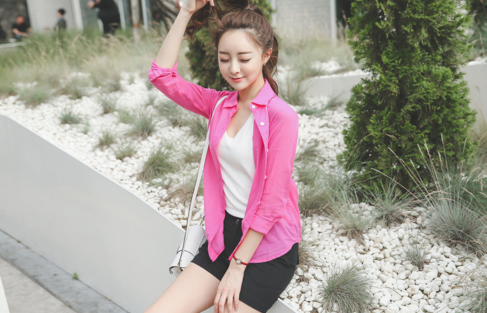 ビビッドカラースリムアサシャツ