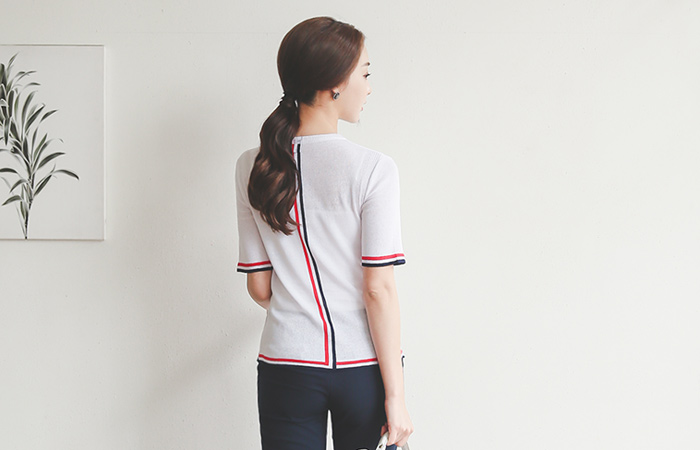 トムズラインラウンドリネンニット