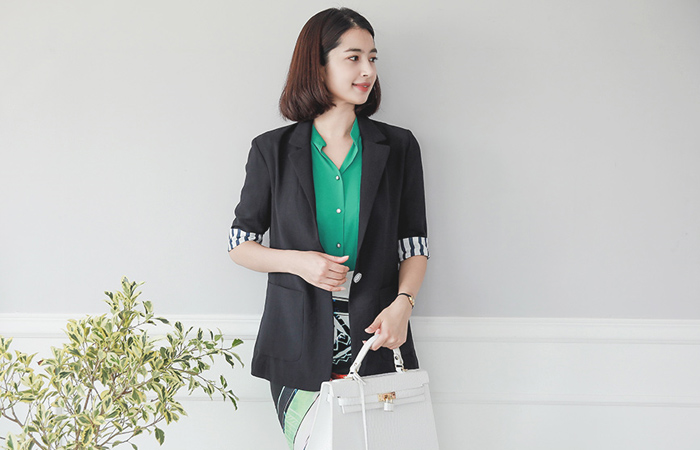 ストライプ7分袖アイスジャケット