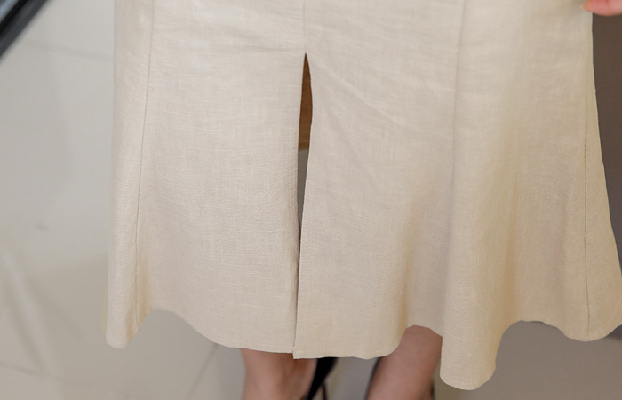 ディープスリットマーメイドリネンスカート